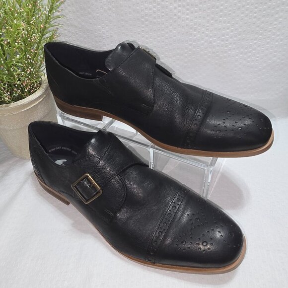 GABICCI BLACK BREATHABLE LEATHER SLIP ON SHOE LOAFER WITH BUCKLE DETAIL MENS 8 - Picture 12 of 13